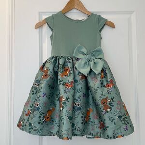 H&M FLARED-SKIRT DRESS Forest Animals Print  Size 5/6